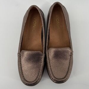 Vionic Women‎ 5 Debbie Metallic Slip On Moccasin Loafer Brown Arch Support NWOB